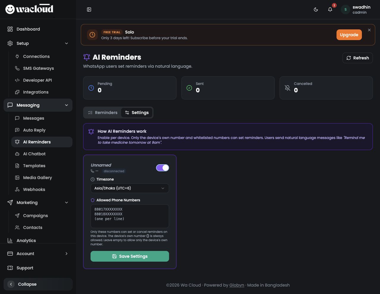 AI Reminders enabled fields